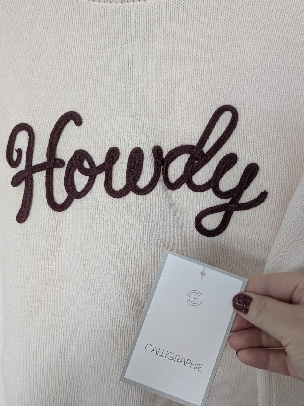 Calligraphie 'Howdy' Appliqué Sweater Size Large New with Tags
